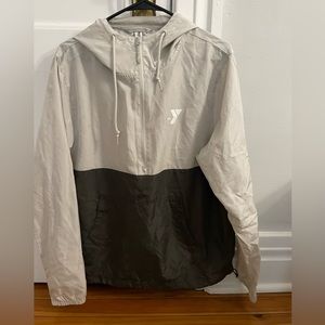 YMCA size medium cream and grey quater zip rain jacket